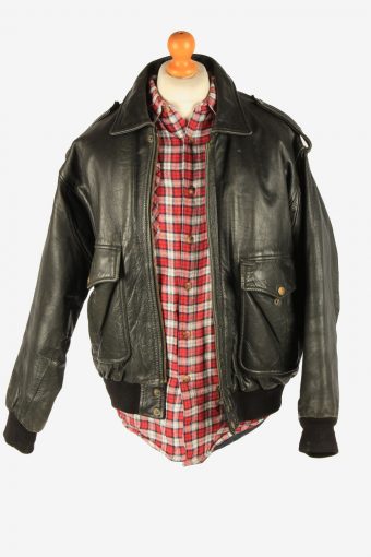 Men’s Genuine Leather Motorbike Motorcycle Jacket Vintage Size L Black C2733
