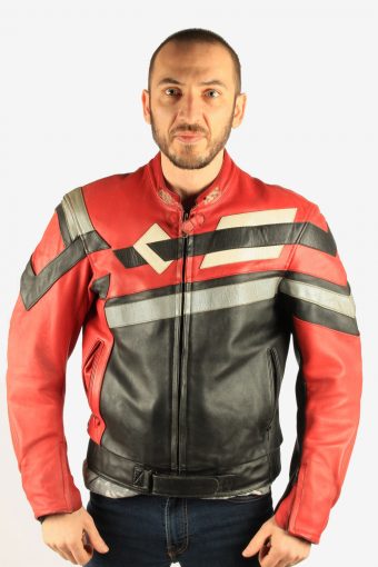Men’s Leather Motorcycle Jacket Race Biker Vintage Size S Multi C2741