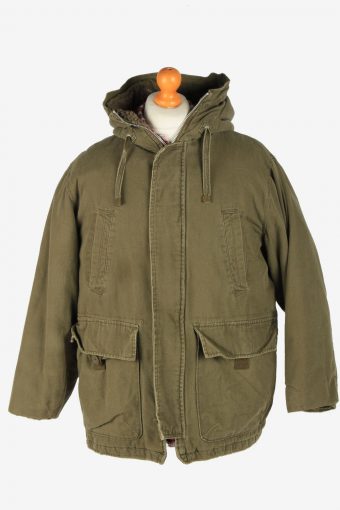 Cabon Mens Hooded Coat Zip Up Vintage Size L Khaki C2806