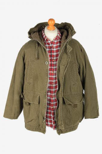 Cabon Mens Hooded Coat Zip Up Vintage Size L Khaki C2806