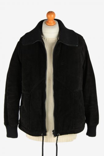 Mens Suede Coat Puffer Zip Up Vintage Size M Black C2916