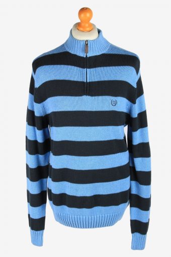 Chaps Zip Neck Jumper Pullover 90s Blue M
