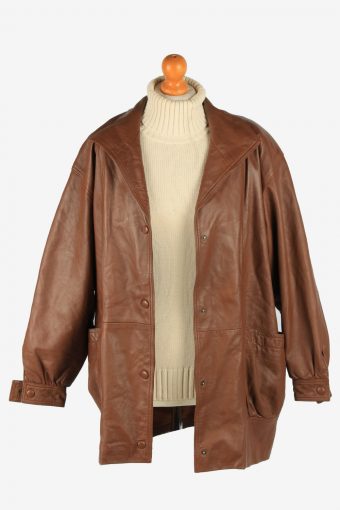 Leather Womens Jacket Snap Lined Vintage Size XL Brown C2887-160822