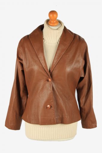 Women’s Leather Jacket Button Up Vintage Size M Brown C2899