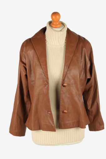 Women's Leather Jacket Button Up Vintage Size M Brown C2899-160894