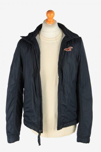 Mens Holliester Windproof Jacket Polar Lined Vintage Size S Black C2935