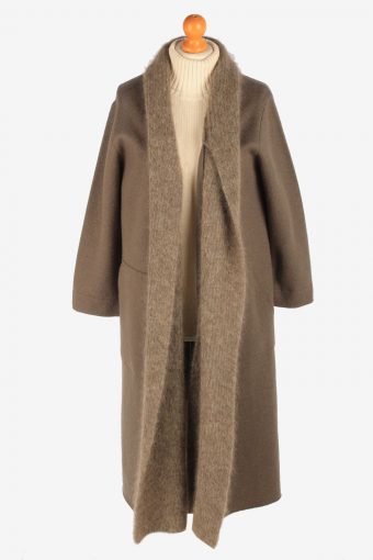 Women’s Wool Overcoat Cardigan Vintage Size S Khaki C3034