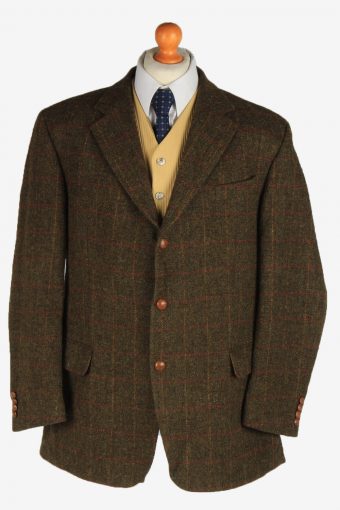 Harris Tweed Blazer Jacket Classic Windowpane Dark Green XL