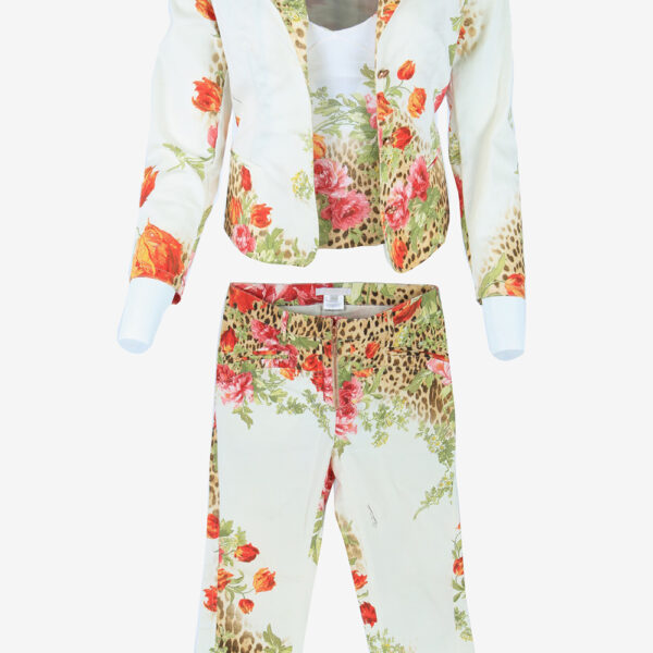 Roberto Cavalli Jacket/Trouser/Top Three Piece Floral Pant Suit Set Size S