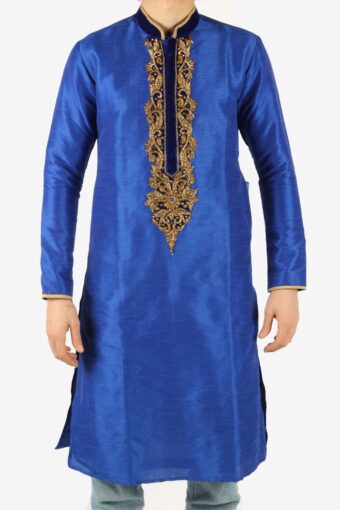 Indian Traditional Mens Wedding Ethnic Wear Kurta 90s Blue Size M
