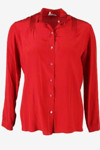 100% Silk Vintage Top Blouse Button Down Retro 90s Red Size UK 16