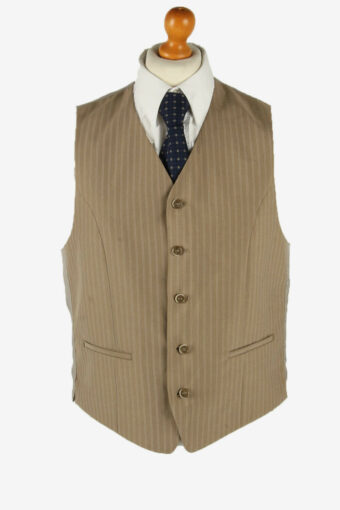 C&A Vintage Waistcoat Gilet Striped Vest Button Up Retro Beige Size L