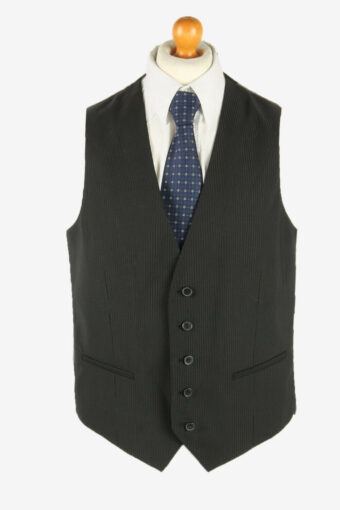 C&A Waistcoat Gilet Vintage Striped Vest Button Up Casual Black Size L