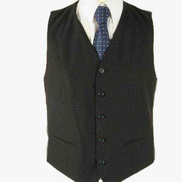C&A Waistcoat Gilet Vintage Striped Vest Button Up Casual Black Size S