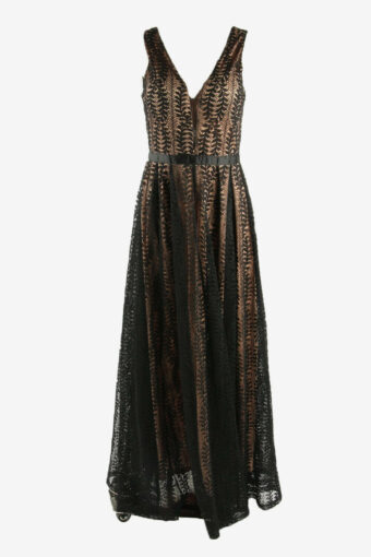 Embroidered Maxi Dress Vintage V Neck Wedding Luxury 90s Black Size M