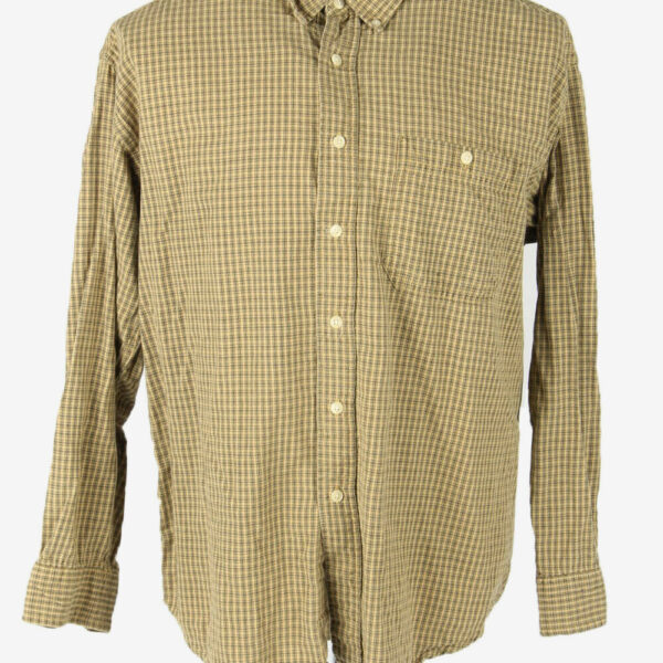 Flannel Shirt Vintage Check Long Sleeve Button 90s Cotton Beige Size L
