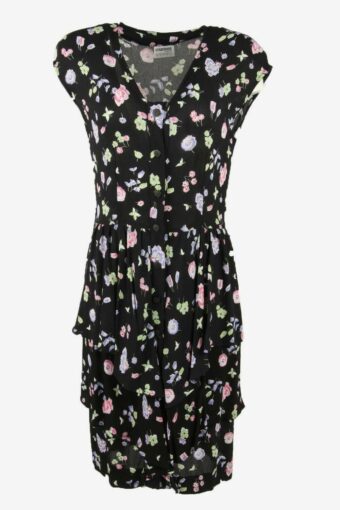 Floral Maxi Dress Vintage Button Down Elegant Retro 90s Black Size 12