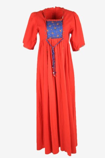 Floral Maxi Dress Vintage Scoop Neck Short Sleeve Wedding 90s Red Size M