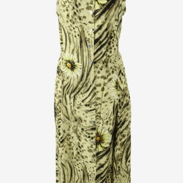 Floral Midi Dress Vintage Square Neck Retro 90s Green Size UK 12/14
