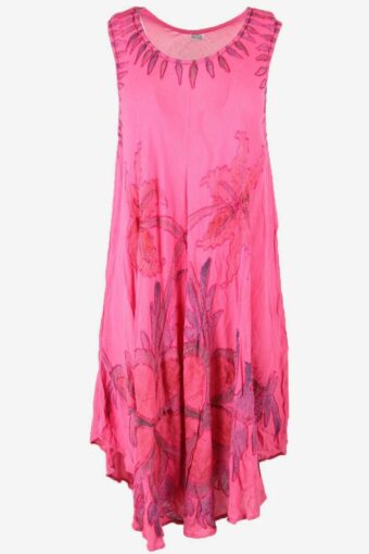 Floral Summer Dress Sleeveless Vintage Embroidered 90s Hot Pink One Size