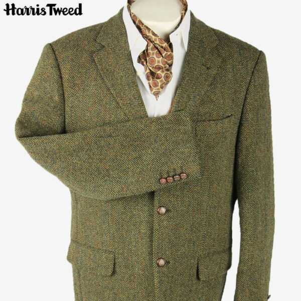 Harris Tweed Vintage Blazer Jacket Herringbone Weave Green Size L