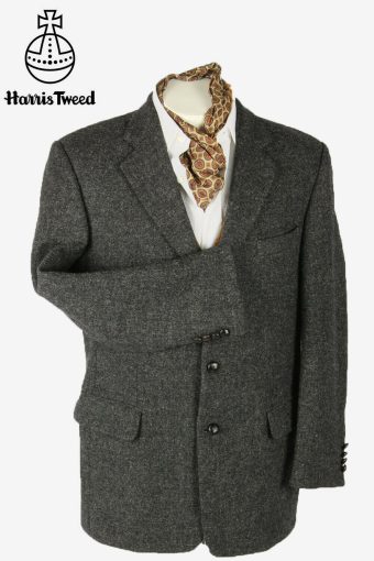 Harris Tweed Vintage Blazer Jacket Herringbone Weave Grey Size L