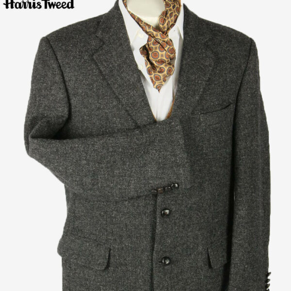 Harris Tweed Vintage Blazer Jacket Herringbone Weave Grey Size L