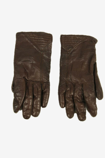 Ladies Vintage Leather Gloves Genuine Lined Warm Winter Retro Brown Size S