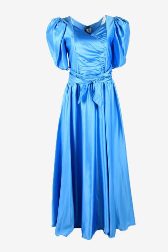 Plain Fancy Maxi Dress Vintage Scoop Neck Party Design 90s Blue Size L