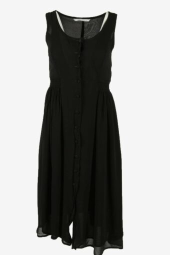 Plain Maxi Dress Vintage V Neck Button Down Lined 90s Black Size 40