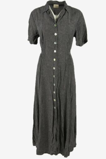 Spotted Midi Dress Vintage Collared Neck Retro 90s Navy Size UK 16