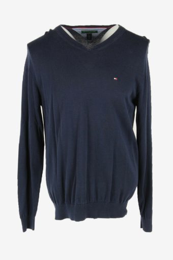 Tommy Hilfiger Plain Sweater Vintage Jumper V Neck 90s Navy Size M