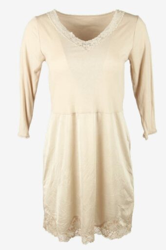 Vintage 3/4 Sleeve Slip Dress Lace Nightdress Retro 90s Cream Size S/M
