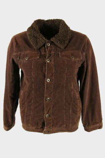 Vintage Corduroy Jacket Sherpa Cord Button Retro 90s Dark Brown Size L