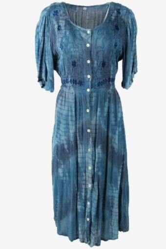 Vintage Embroidered Long Dress Adj Waist Scoop Neck 90s Navy Size 40