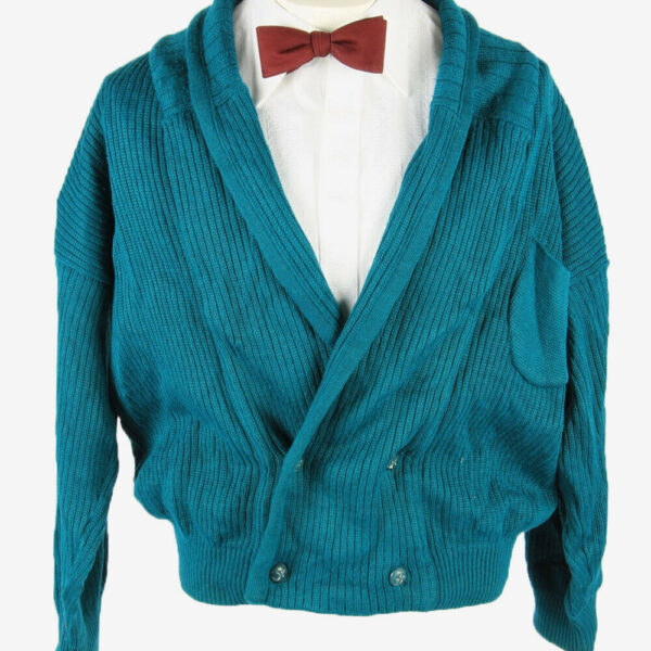 Vintage Knit Cardigan Shawl Neck Pocket Button Up 90s Turquoise Size L