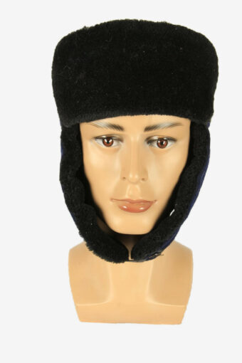 Vintage Russian Style Fur Hat Earflaps Winter Warm Navy Size 57 cm
