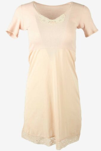 Vintage Short Sleeve Slip Dress Lace Nightdress 90s Baby Pink Size S