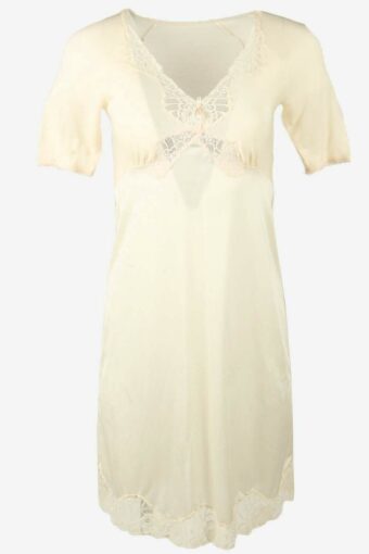 Vintage Short Sleeve Slip Dress Lace Nightdress Retro 90s Cream Size S