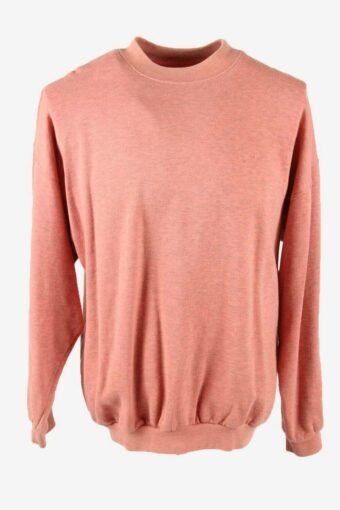 Vintage Sweatshirt Top Long Sleeve Crew Neck Plain Retro 90s Pink Size L