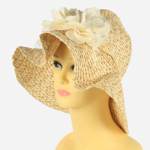 Women Foldable Sun Straw Hat Breathable Travel Retro Beige Size 57 cm
