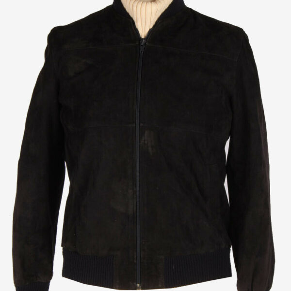 Womens Suede Leather Bomber Zip Up Vintage Lined Retro Black Size S