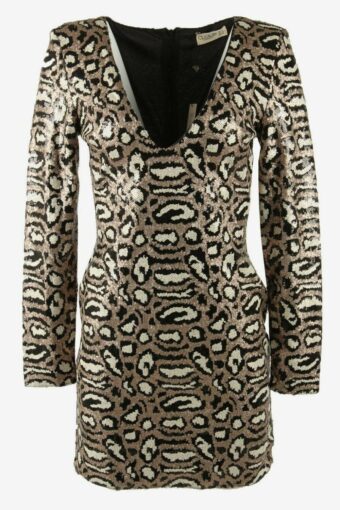 Club London Sequin Leopard Print Mini Dress Long Sleeve Black UK 8