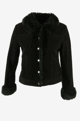 Corduroy Jacket Vintage Faux Fur Cord Snap Smart 90s Black Size L