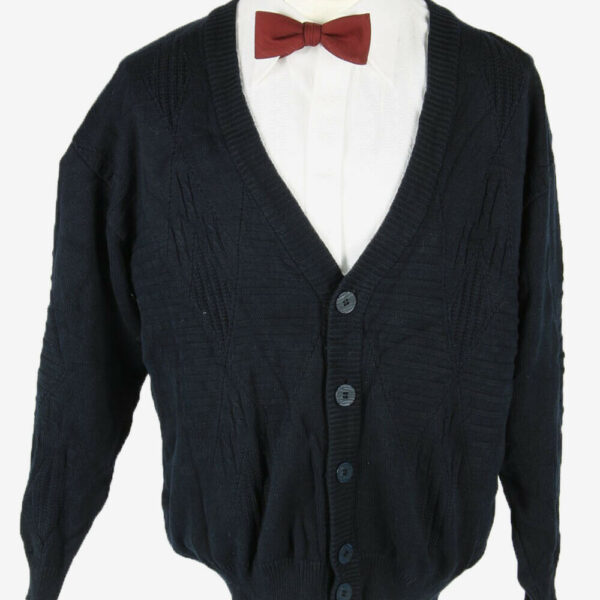Knit Cardigan Vintage V Neck Sweater Chunky Button Up 90s Navy Size L