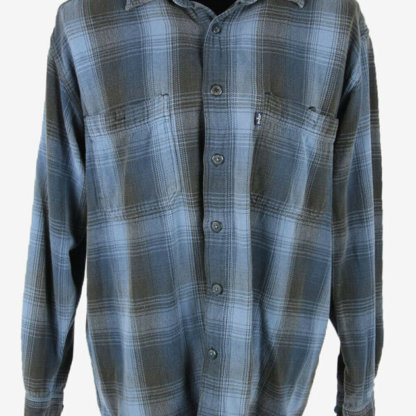 Levis Vintage Flannel Shirt Check Long Sleeve Button Cotton Blue Size L