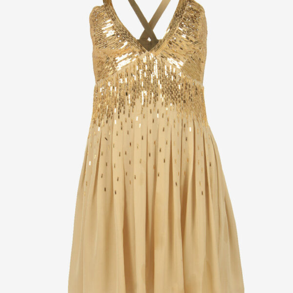 Roberto Cavalli Dress Gold Silk Sequin Babydoll Mini Party Dress Size 10