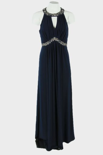 Sequin Maxi Dress Vintage Halter Neck Wedding Party Gorgeous Navy Size M