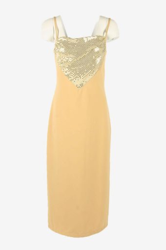 Sequin Maxi Dress Vintage Scoop Neck Party Night Elegant Beige Size M