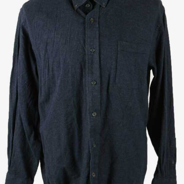 Sonoma Flannel Shirt Plain Vintage Long Sleeve 90s Retro Navy Size L